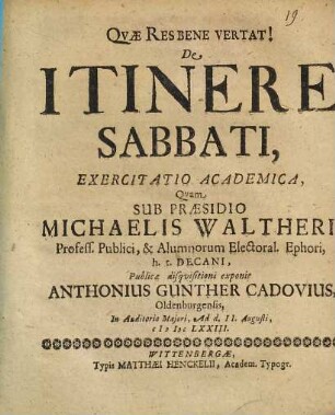 De Itinere Sabbati Exercitatio Academica