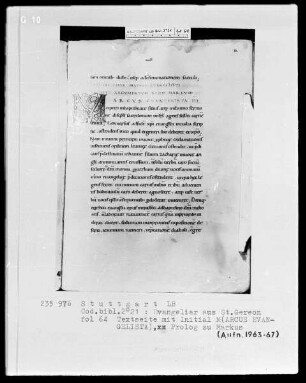 Prachtevangeliar aus Sankt Gereon — Initiale M (arcus Evangelista), Folio 64 recto