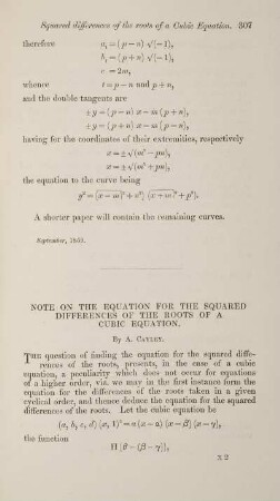 Note on the equation for the squared differences of the roots of a cubic equation.