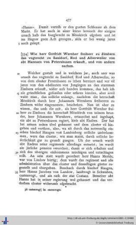 Wie herr Gotfridt Wernher freiherr zu Zimbern das vogtrecht zu Sauldorf, Rod und Alberweiler von abt Hannsen von Petershusen erkauft...