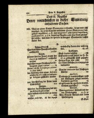 Das II. Register Derer vornehmsten in dieser Einleitung enthaltenen Sachen.