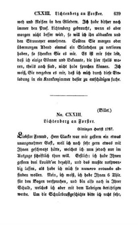 No. CXXIII. Lichtenberg an Forster