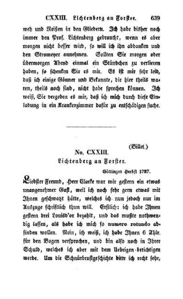 No. CXXIII. Lichtenberg an Forster