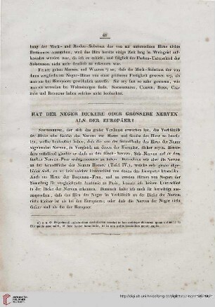 Hat der Neger dickere oder größere Nerven als der Europäer?