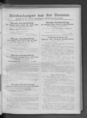 Mittheilungen aus den Vereinen. Beiblatt zu No. 23 der "Hamburger Aerzte-Correspondenz"