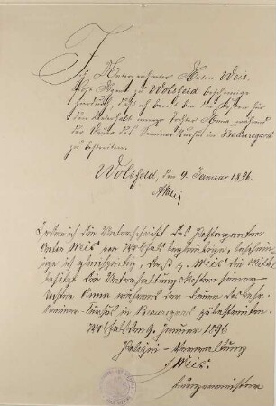 Sammlung von Dokumenten: Anna Weis aus Wolsfeld bei Bitburg (1896)