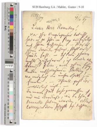 Brief an den Schauspieler Siegfried Rosenberg