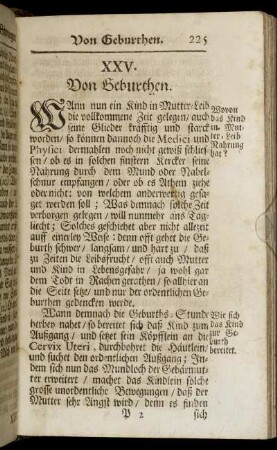 XXV. Von Geburthen - XXXII. Suppressio Lochiorum. Verhaltener Fluß nach der Geburth