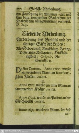 Siebende Abtheilung. Verderbung des Geblüts und der übrigen Säfte des Leibes