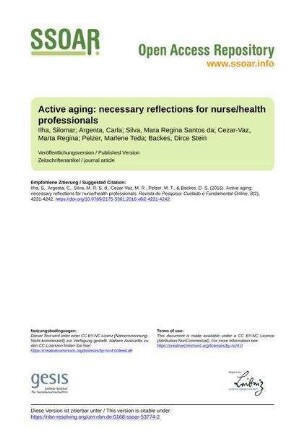 Active aging: necessary reflections for nurse/health professionals