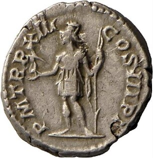 Denar des Septimius Severus mit Darstellung der Roma