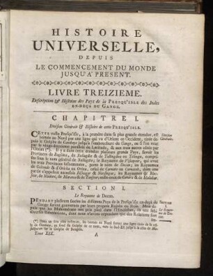 Livre Treizieme. Description & Histoire des Pays de la Presqu´Isle des Indes En-Deça du Gange.