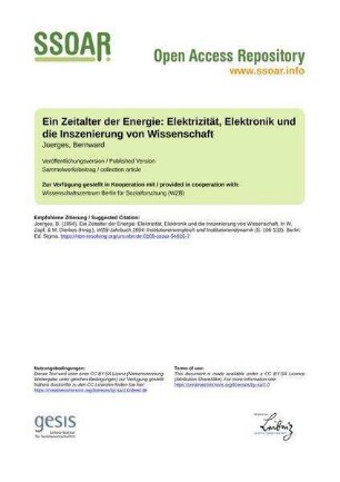 Ein Zeitalter der Energie: Elektrizität, Elektronik und die Inszenierung von Wissenschaft
