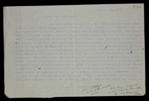 Nr. 44a: Brief von Otto Blumenthal an David Hilbert, Aachen, 21.2.1922