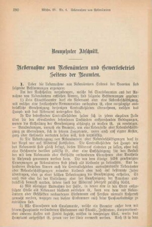 Neunzehnter Abschnitt. Uebernahme von Nebenämtern und Gewerbebetrieb Seitens der Beamten.