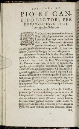 Epistola Ad Pio Et Candido Lectori, Per Dominum Jesum Christum, Auctor Salutem.