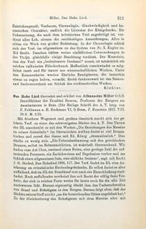 311-312 [Rezension] Miller, Athanasius, Das hohe Lied