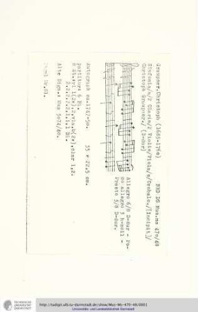 Sinfonia / a / 2 Clarin / 2 Violin / Viola / e / Cembalo. / [Incipit] / Christoph Graupner.