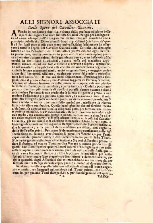 Delle Opere Del Cavalier Battista Guarini Tomo .... 4, Nel quale si contengono Le considerazioni intorno al Pastorfido dell'Ecc. D. Gio. Pietro Malacreta [u.a.]