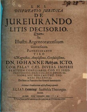 Disp. iur. de iureiurando litis decisorio