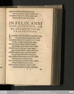 In Felix Anni Novi Auspicium, Ad Dn. Albertum Thumium LL. Doctorem.