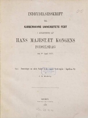 Indbydelsesskrift til Kjøbenhavns Universitets aarsfest : i anledning af Hans Majestaet Kongens fødselsdag. 1879