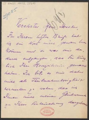Brief an Willy Strecker an B. Schott's Söhne : 10.1911