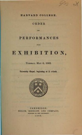 Order of performances for exhibition. 1862, 6. Mai