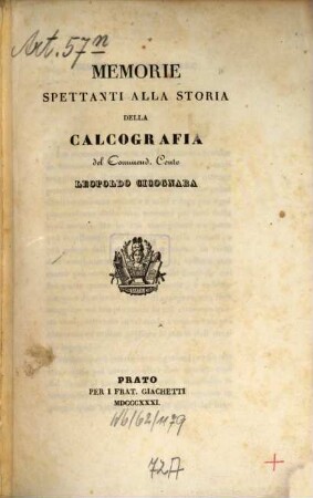 Memorie spettanti alla storia della calcografia, 1. [Testo]
