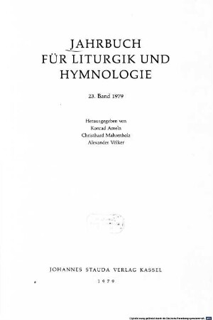 Jahrbuch für Liturgik und Hymnologie, 23. 1979