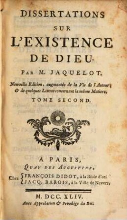 Dissertations Sur L'Existence De Dieu, 2