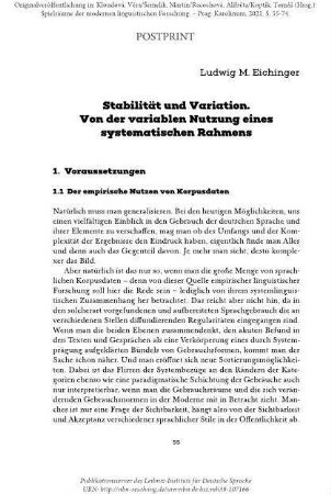 Stabilität und Variation. Von der variablen Nutzung eines systematischen Rahmens