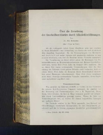 Über die Zersetzung des Queclsilberchlorürs durch Alkalichloridlösungen.