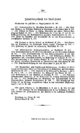 Inhaltsverzeichniß des April-Heftes