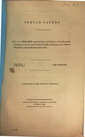 Indian Papers : Copy of a despatch from the court of directors ... to the governor-general ... ; Ordered ... to be printed 27. March 1839