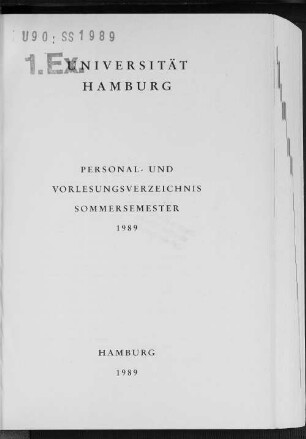 SS 1989: Personal- und Vorlesungsverzeichnis // Hamburgische Universität