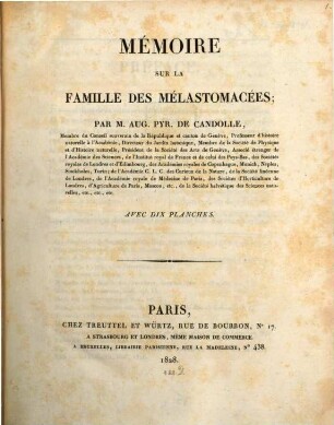 Mémoire sur la famille des Mélastomacées