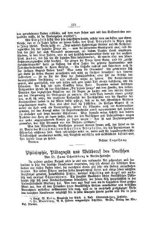 Philosophie, Pädagogik und Weltberuf des Deutschen