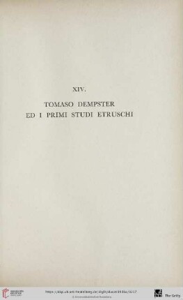 XIV. Tomaso Dempster ed i primi studi etruschi