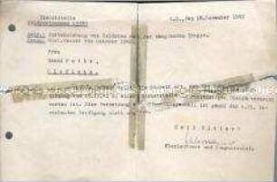 Schreiben eines Kompaniechefs auf ein Ersuchen zur Versetzung von der Front 1942