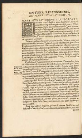 Epitoma Responsionis. Ad Martinum Lutherum.