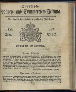 1781tes Jahr. 45tes Stück. Montag den 5ten November