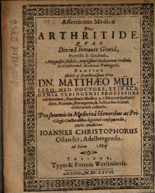 Assertiones Medicae De Arthritide