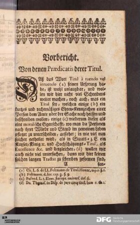 Vorbericht. Von denen Prædicatis derer Titul.