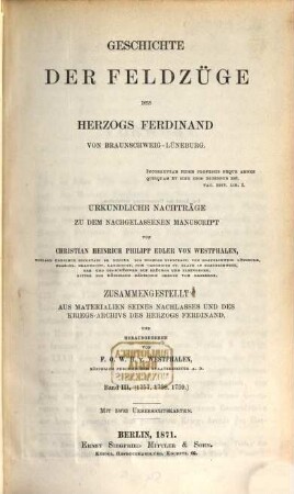 Geschichte der Feldzüge des Herzogs Ferdinand von Braunschweig-Lüneburg : nachgelassenes Manuscript. III