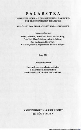 Untersuchungen zum Lyrikverständnis in Kunsttheorie, Literarhistorie und Literaturkritik zwischen 1830 und 1860