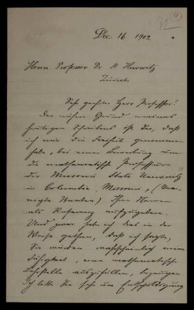 Nr. 9: Brief von Emanuel Lasker an Adolf Hurwitz, Ohne Ort, 16.12.1902