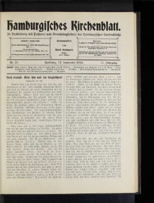 Nr. 37. Hamburg, 13. September 1914. 11. Jahrgang.