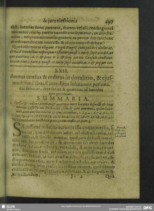 XXII. Annui census & reditus in dotalitio, & ejusmodi similibus, si ante diem solutionis persona, cui debetur, decedat, an & quatenus ad haeredes ejus pertineat