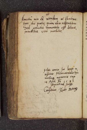Corfitius Ruth DAVIUS. – Incipit: Amicitia non est utendum ut floribus. – Straßburg, 1591